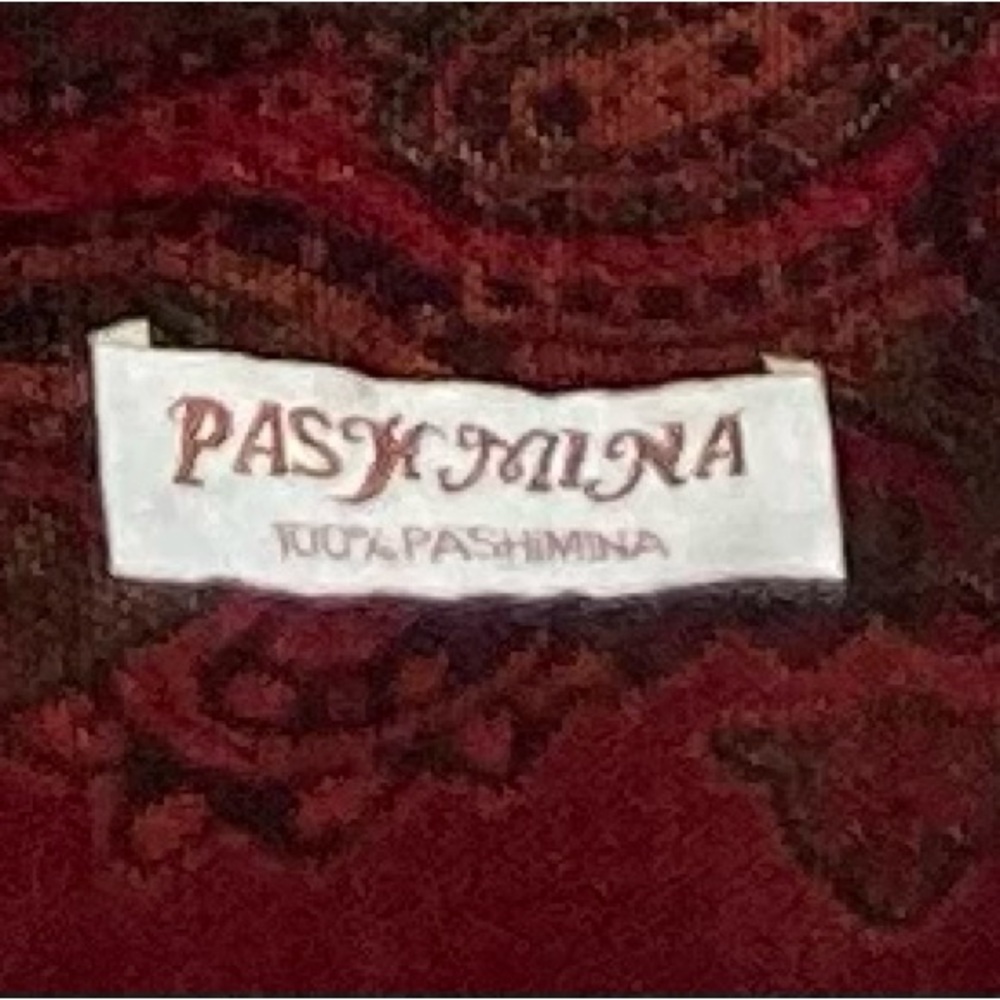 Pashmina Red and Brown Paisley Scarf 100% Pashmina - Picture 10 of 10